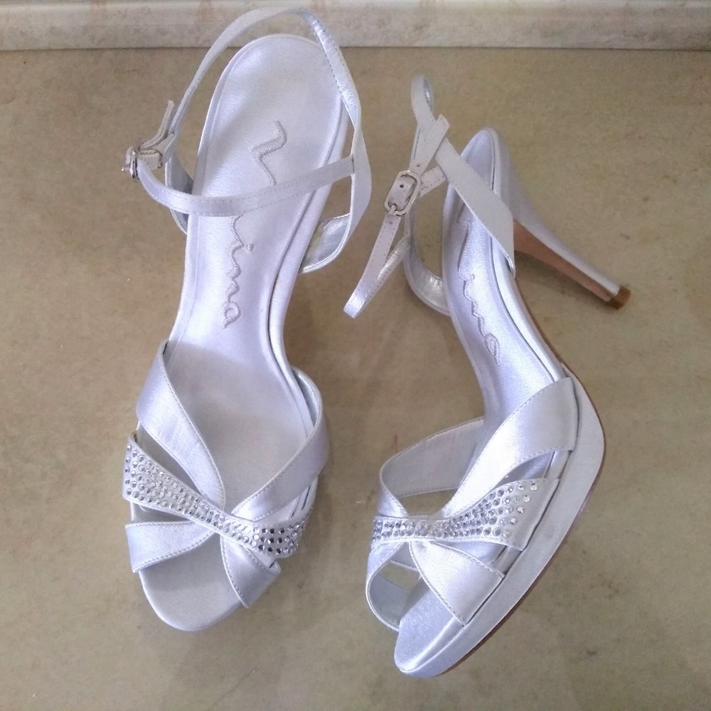 Nina Satin Rhinestone Crystal Platform Sandals NEW